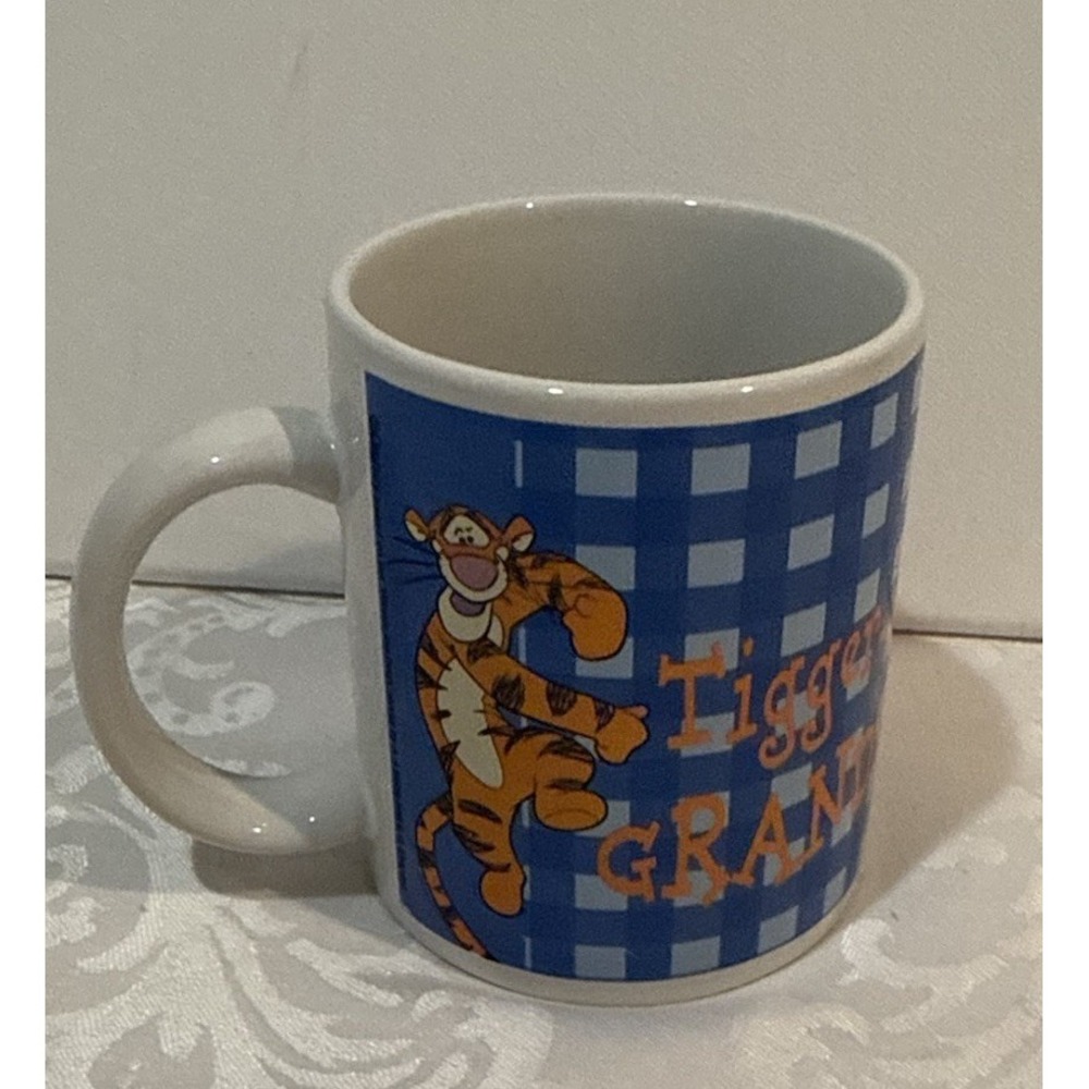 Vintage 1980's Disney Tigger "Tigger-rific Grandpa" Blue Checkerboard Coffee Mug